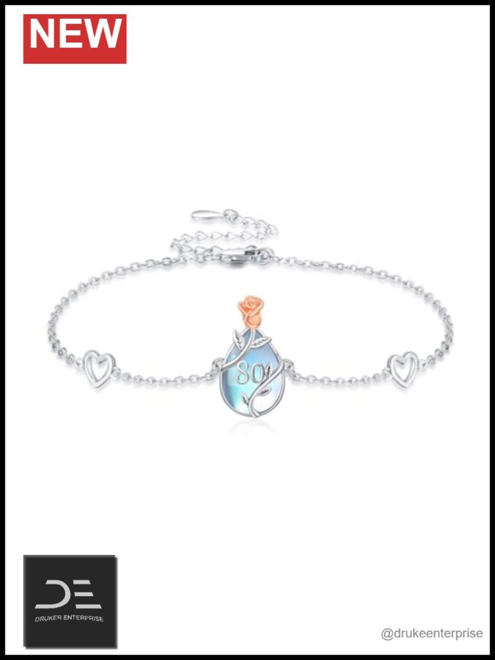 925 Sterling Silver Birthstone Moonstone Rose Flower Link Bracelet